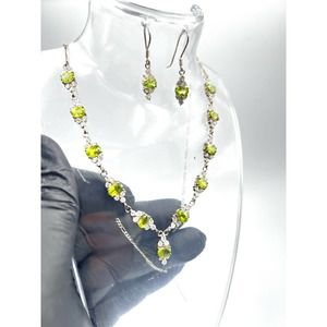 Natural Peridot Gemstone 925 sterling silver Handmade necklace Set Earning Ring
